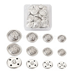 80Pcs 8 Style Brass Shank Buttons, Flat Round with Flower Pattern, Platinum & Silver, 15~25mm, 10pcs/style(BUTT-TA0001-08S)