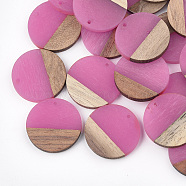 Resin & Wood Pendants, Flat Round, Hot Pink, 28.5x3.5~4mm, Hole: 1.5mm(X-RESI-S358-02B-05)