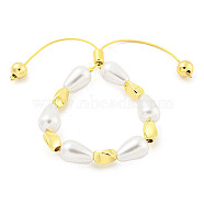 Teardrop ABS Imitation Pearl Slider Bracelets, Rack Plating Twisted Brass Bead Bracelets for Women, Cadmium Free & Lead Free, Long-Lasting Plated, Real 18K Gold Plated, Inner Diameter: 1-5/8~3 inch(4~7.5cm)(BJEW-P322-12G)