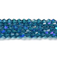 Transparent Electroplate Glass Beads Strands, AB Color Plated, Faceted, Bicone, Steel Blue, 2.9~3.3x2.5mm, Hole: 0.7mm, about 145~150pcs/strand, 16.34~16.54 inch(41.5~42cm)(EGLA-A039-T2mm-L01)