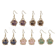 Natural Mixed Gemstone Dangle Earrings, 304 Stainless Steel Macrame Pouch Drop Earrings, Golden, 35x15mm(EJEW-JE05659-01)