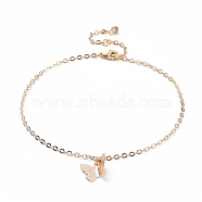 Brass Butterfly Charm Anklets, with Cable Chains, Crystal Rhinestone and Lobster Claw Clasps, Real 18K Gold Plated, 9-1/4 inch(23.5cm)(X-AJEW-AN00281-01)