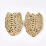 Polycotton(Polyester Cotton) Tassel Big Pendant Decorations, with Iron Findings, Light Gold, Sandy Brown, 83~90x55~58x7~8mm, Hole: 5mm(FIND-T035-02E)