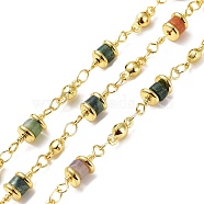 Natural Indian Agate Column Link Chains, with Real 18K Gold Plated Brass Findings, Soldered, with Spool, 5x14x5mm(CHC-K014-07G-01)