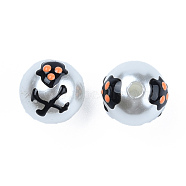 ABS Plastic Imitation Pearl Beads, with Enamel, Round with Skull, Black, 12.5x12x11.5mm, Hole: 2mm(KY-N015-142)