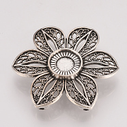 Tibetan Style Alloy Cabochon Connector Settings, Flower, Cadmium Free & Lead Free, Antique Silver, Tray: 10mm, 32x36x6mm, Hole: 1mm(X-TIBE-T011-77AS-LF)