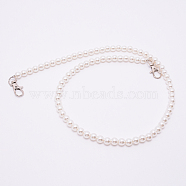 White Acrylic Round Beads Bag Handles, with Zinc Alloy Swivel Clasps and Steel Wire, for Bag Replacement Accessories, Platinum, 80.5cm(FIND-TAC0006-23C-02)