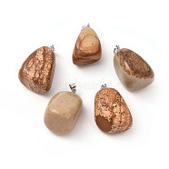 Natural Picture Jasper Pendants, with Platinum Tone Brass Findings, Nuggets, 23~30x13~22x12~20mm, Hole: 5x3mm(X-G-k302-B18)