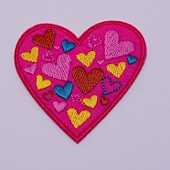 Computerized Embroidery Cloth Iron on/Sew on Patches, Costume Accessories, Appliques, Heart with Heart, Hot Pink, 61x63x1.5mm(DIY-TAC0007-83)