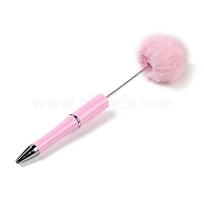 Plastic Ball-Point Pen, Iron Pole Beadable Pen with Pompom Ball, for DIY Personalized Pen with Jewelry Beads, Pink, 165x12mm(AJEW-G061-01D)