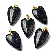Synthetic Blue Goldstone Pendants, with Rack Plating Golden Plated Brass Findings, Long-Lasting Plated, Heart, 32~34x20x8mm, Hole: 4x4mm(G-E570-01G-15)