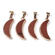 Synthetic Goldstone Pendants, with Golden Brass Pinch Bail and Edge, Moon, 28x11~12x4mm, Hole: 7x4mm(G-S359-314C)