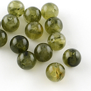 Round Imitation Gemstone Acrylic Beads, Olive, 8mm, Hole: 2mm(X-OACR-R029-8mm-02)