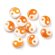 Printed Natural Freshwater Shell Beads, Yin Yang Flat Round Beads, Dark Orange, 8x2.5~3mm, Hole: 0.8mm(SHEL-R129-07A-05)