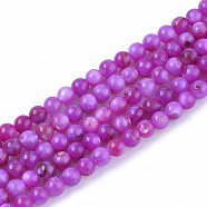 Freshwater Shell Beads Strands, Dyed, Round, Magenta, 4mm, Hole: 0.8mm, about 95pcs/strand, 14.96 inch(38cm)(SHEL-S276-32F)
