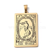 201 Stainless Steel Pendant, Golden, Rectangle with Tarot Pattern, The World XXI, 40x24x1.5mm, Hole: 4x7mm(STAS-B033-01G-21)