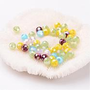Faceted Round Electroplate Glass Beads, AB Color Plated, Imitation Jade, Mixed Color, 6x5mm, Hole: 1mm(X-EGLA-R017-6mm-M)