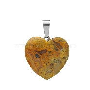 Natural Crazy Agate Charms, with Silver Tone Metal Findings, Heart, 16x6mm(HEAR-PW0001-057-09)