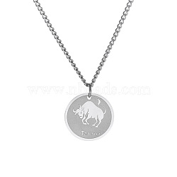 Non-Tarnish Stainless Steel 12 Constellation Pendant Necklaces for Sweater, Stainless Steel Color, Taurus(FZ0908-5)