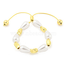 Teardrop ABS Imitation Pearl Slider Bracelets, Rack Plating Twisted Brass Bead Bracelets for Women, Cadmium Free & Lead Free, Long-Lasting Plated, Real 18K Gold Plated, Inner Diameter: 1-5/8~3 inch(4~7.5cm)(BJEW-P322-12G)
