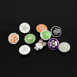 (Autumn Aesthetic Big Sale), Mixed Styles Zinc Alloy Jewelry Snap Buttons, with Rhinestone or Enamel, Flat Round, Platinum Metal Color, Mixed Color, 13~9x5~6mm, Knob 4~5mm(ALRI-S013)