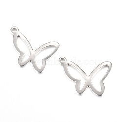 Non-Tarnish 201 Stainless Steel Pendants, Butterfly, Stainless Steel Color, 14x19x1mm, Hole: 1mm(STAS-S058-21-1)