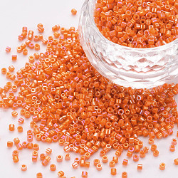 Glass Cylinder Beads, Seed Beads, Opaque Colours Rainbow, Round Hole, Dark Orange, 1.5~2x1~2mm, Hole: 0.8mm, about 8000pcs/bag, about 1pound/bag(SEED-S047-M-002)