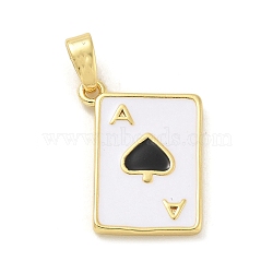 Spades Brass Enamel Pendants, Playing Card Charms, Real 18K Gold Plated, Black, 17x13x2mm, Hole: 5x2mm(KK-G517-06G-01)