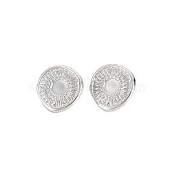 304 Stainless Steel Stud Earring Findings, Earring Setting for Enamel, with Ear Nuts and Loop, Oval with Sun, Stainless Steel Color, 15.5x15.5mm, Hole: 2mm, Pin: 0.7mm, Tray: 5mm(STAS-N097-238P)