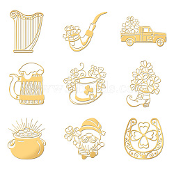 Nickel Decoration Stickers, Metal Resin Filler, Epoxy Resin & UV Resin Craft Filling Material, Golden, Saint Patrick's Day, Mixed Shapes, 40x40mm, 9 style, 1pc/style, 9pcs/set(DIY-WH0450-109)