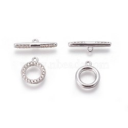 Brass Micro Pave Cubic Zirconia Toggle Clasps, Platinum, Ring: 14x11.5x2mm, Hole: 1.2mm, Inner Diameter: 7mm, Bar: 20.5x5x2.5mm, Hole: 1.2mm(KK-F098-06P)