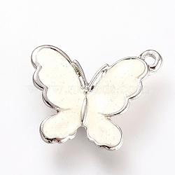 Enamel Style Alloy Pendants, with Glitter Powder, Butterfly, Platinum, 18x21.5x3mm, Hole: 2mm(ENAM-S108-370P)