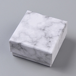 Cardboard Jewelry Boxes, with Sponge Pad Inside, Square, for Anniversaries, Weddings, Birthdays, Marble Texture, WhiteSmoke, 6.3x6.3x3.5cm(CBOX-WH0003-08A)