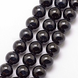 Dyed Fossil Beads, Round, Black, 4mm, Hole: 0.5mm, about 100pcs/strand, 16 inch(X-G-SR4MM-FS16)