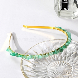 Wire Wrapped Natural Green Aventurine Chip Hair Bands, with Metal Hoop, for Women Girls, 140x120x25mm(PW-WG27230-17)