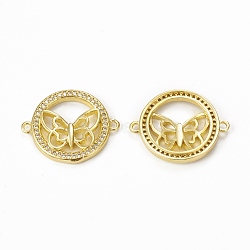 Brass Micro Pave Clear Cubic Zirconia Connector Charms, Ring Links with Butterfly, Golden, 18x22x2.5mm, Hole: 1.2mm(KK-E068-VB358)