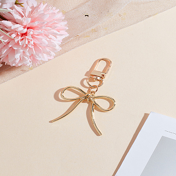 1Pc Bowknot Alloy & Resin Pendant Decorations, for Bag Ornaments, Golden, 75.5mm