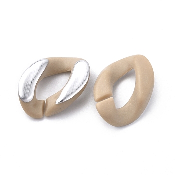 Plated Acrylic Linking Rings, Quick Link Connector, for Curb Chain Making, Twisted Oval, Tan, Silver Plated, 23x17x5.5mm