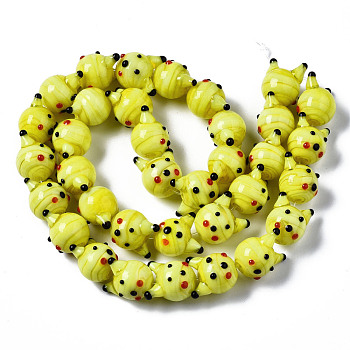 Handmade Bumpy Lampwork Beads Strands, Cat, Yellow, 16~17x14~15x14~15mm, Hole: 1.2mm, about 35pcs/strand, 20.08 inch(51cm)