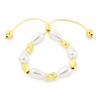 Teardrop ABS Imitation Pearl Slider Bracelets, Rack Plating Twisted Brass Bead Bracelets for Women, Cadmium Free & Lead Free, Long-Lasting Plated, Real 18K Gold Plated, Inner Diameter: 1-5/8~3 inch(4~7.5cm)