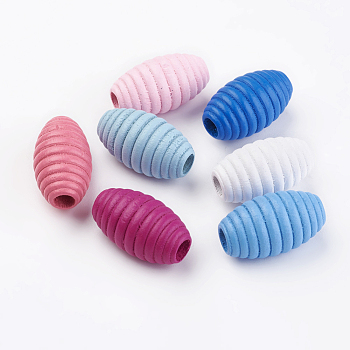 Natural Wood Beehive Beads, Dyed, Oval, Mixed Color, 25x14mm, Hole: 5mm, about 330pcs/500g