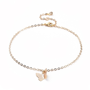 Brass Butterfly Charm Anklets, with Cable Chains, Crystal Rhinestone and Lobster Claw Clasps, Real 18K Gold Plated, 9-1/4 inch(23.5cm)