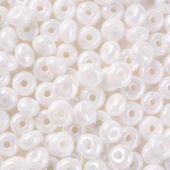 Opaque Colours Luster Glass Round Beads, Round Hole, White, 3~5x9~10mm, Hole: 2.5mm, about 73pcs/50g