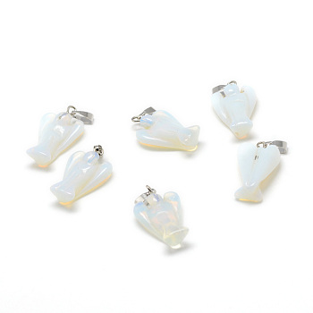 Opalite Pendants, with Platinum Tone Brass Findings, Angel, 22~24x14~15x7mm, Hole: 7x3mm