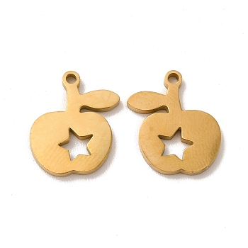 Ion Plating(IP) 304 Stainless Steel Charms, Apple with Star, Golden, 15x13x1.4mm, Hole: 1.4mm