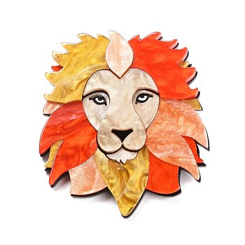 Lion Acrylic Badge, Animal Lapel Pin for Backpack Clothes, Orange Red, 70.5x63x7mm