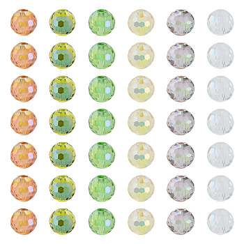 180Pcs 6 Colors Transparent Electroplate Glass Beads, Faceted(96 Facets), Round, AB Color Plated, Mixed Color, 7.5mm, Hole: 1.2mm, 30pcs/color