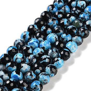 Natural Fire Crackle Agate Beads Strands, Dyed & Heated, Faceted, Round, Deep Sky Blue, 10mm, Hole: 0.8mm, about 37pcs/strand, 14.96''(38cm)