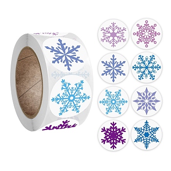 8 Patterns Christmas Round Dot Paper Stickers, Self Adhesive Roll Sticker Labels, for Envelopes, Bubble Mailers and Bags, Snowflake, 25mm, 500pcs/roll