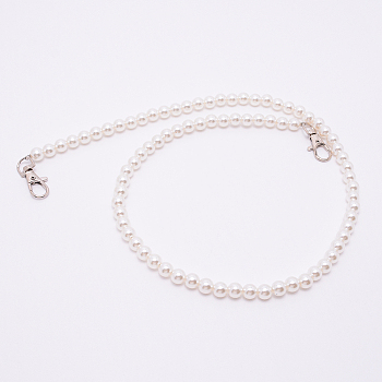 White Acrylic Round Beads Bag Handles, with Zinc Alloy Swivel Clasps and Steel Wire, for Bag Replacement Accessories, Platinum, 80.5cm